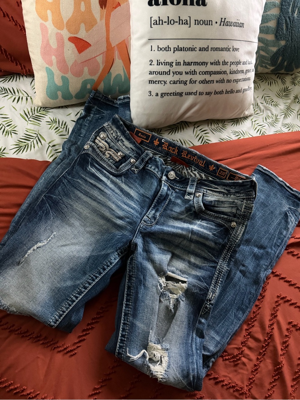 Rock Revival Men’s Distressed Dark Blue Denim Jeans